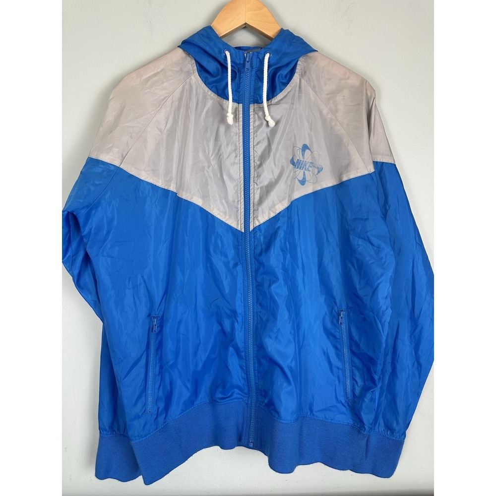 Vintage 90s Nike Track & Field Mens Large Blue Gray Windbreaker Jacket Hood